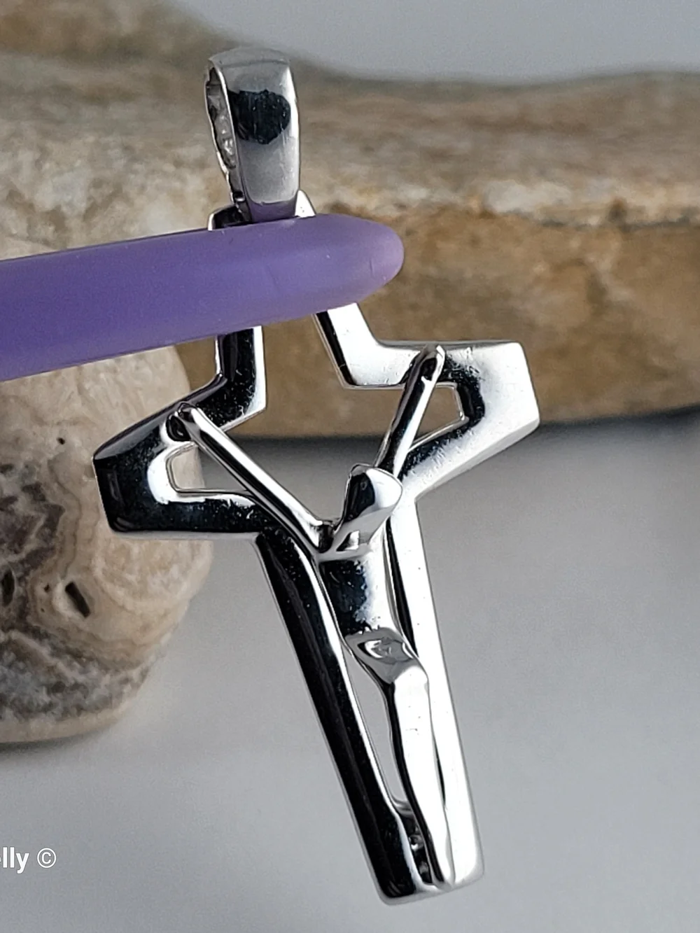 18K White Gold Modern Open-Design Crucifix Cross Pendant – Made in Italy!